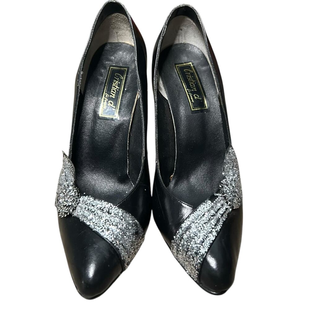 Cristian D. Black and Silver Sparkly Heels Size 5